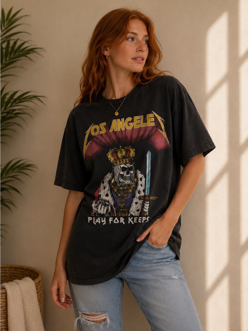 Los Angeles 'Play For Keeps' Black Graphic Tee